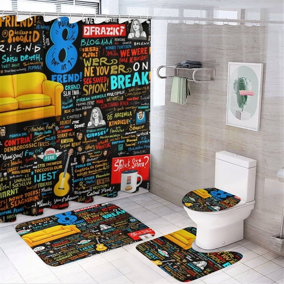 FRIENDS TV SHOW COLLAGE Shower Curtain And Rugs Mat Set For Bathroom Bath Curtains Decoration Accessories Bathtub Screen 4 Pcs