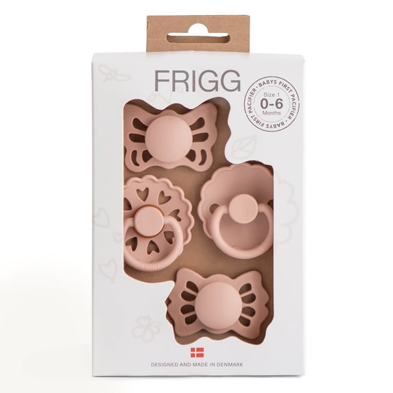 FRIGG Baby's First Pacifier 4-Pack, Floral Heart, Blush, 0-6 Months