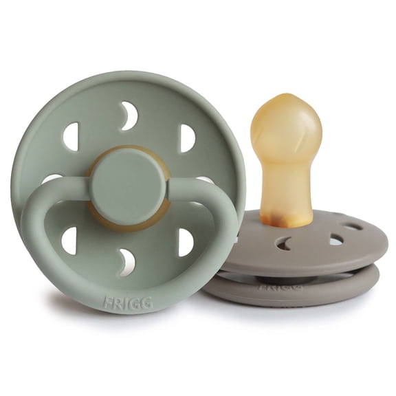 FRIGG Moon Natural Rubber Baby Pacifier 2-Pack, 0-6 Months, Sage/Portobello