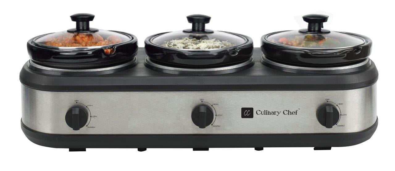 Culinary Chef 3 x 2.5 Qt. Triple Slow Cooker - Stainless-Steel