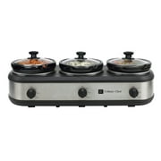 Culinary Chef 3 x 2.5 Qt. Triple Slow Cooker, Individual Temperature Controls, Tempered Glass Lids, Stainless Steel