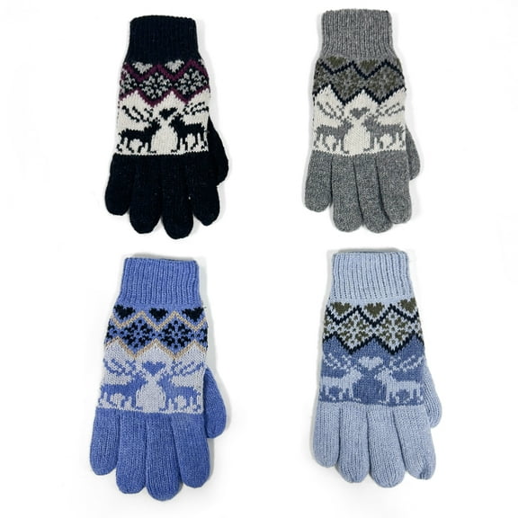 FRIJPACK Autumn And Winter Knitted Gloves Jacquard Padded Touch Screen Men's And Women's Five Fingers Riding Wool Thickened Warm Winter Gloves,Deer Motif,4.1 x 9.8 Inches