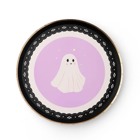 Bonjour Fte Ghost Small Paper Plates, Disposable Party Supplies, 8 Count, 8 Inch, Halloween