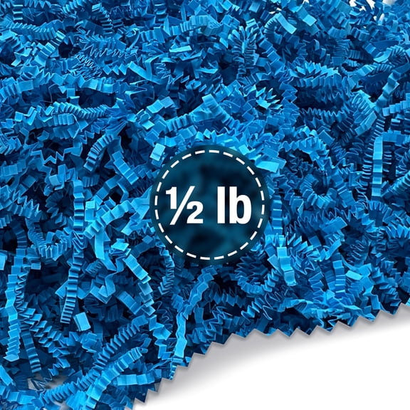 FRILLZ Crinkle Cut Paper Shred Filler for Baskets, Gifts, Packing and Protecting your Birthday, Weddings, Anniversary, Valentines Day, and other gifts (1/2 pound, Blue)
