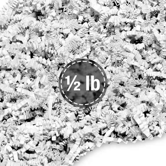 FRILLZ Crinkle Cut Paper Shred Filler for Baskets, Gifts, Packing and Protecting your Birthday, Weddings, Anniversary, Valentines Day, and other gifts (1/2 pound, White)