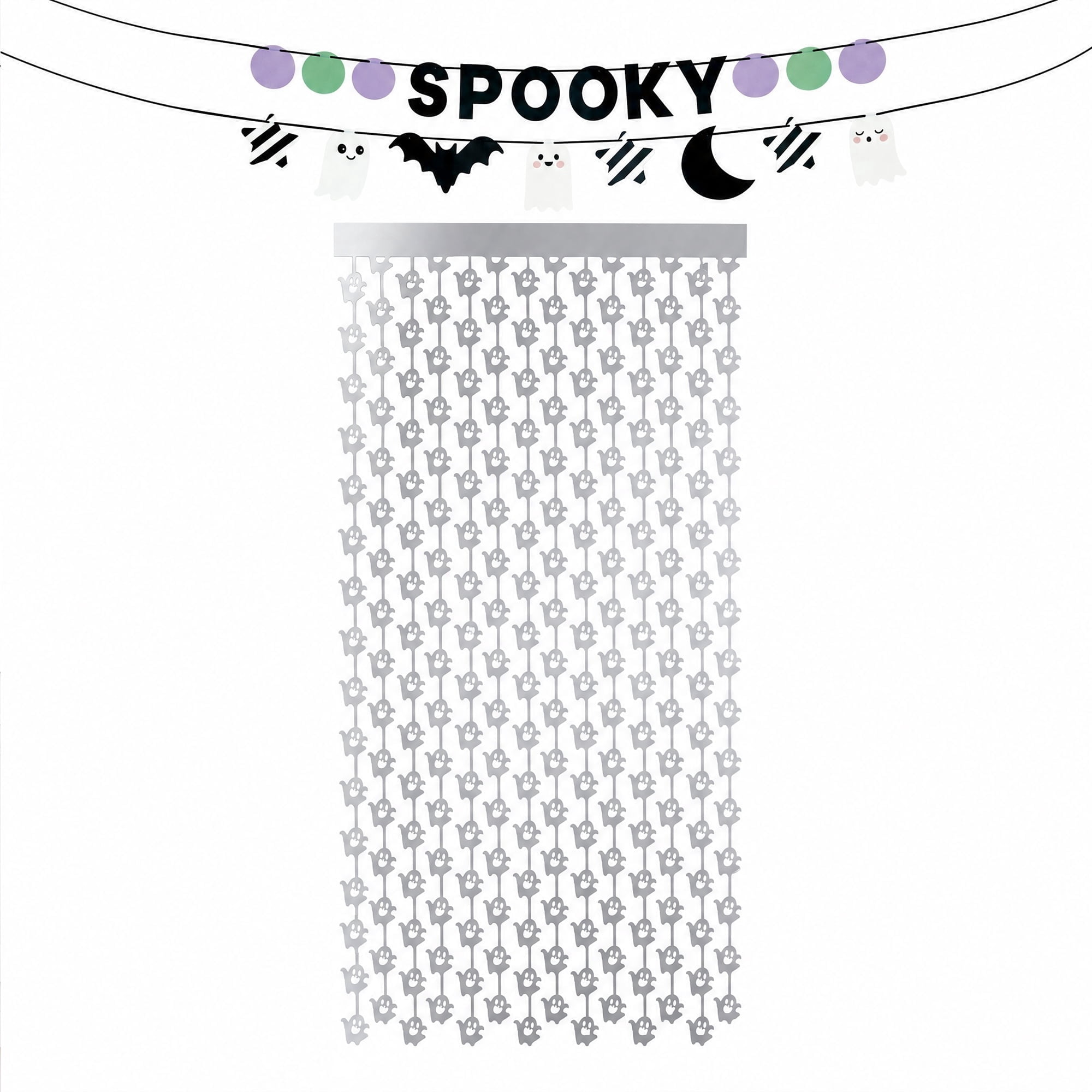 Spooky Bats and Ghosts Fringe Door Decoration, Silver and Black, Halloween by Way To Celebrate