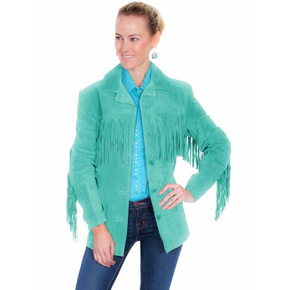 Scully Women's Solid Fringe Blazer Turquoise   US