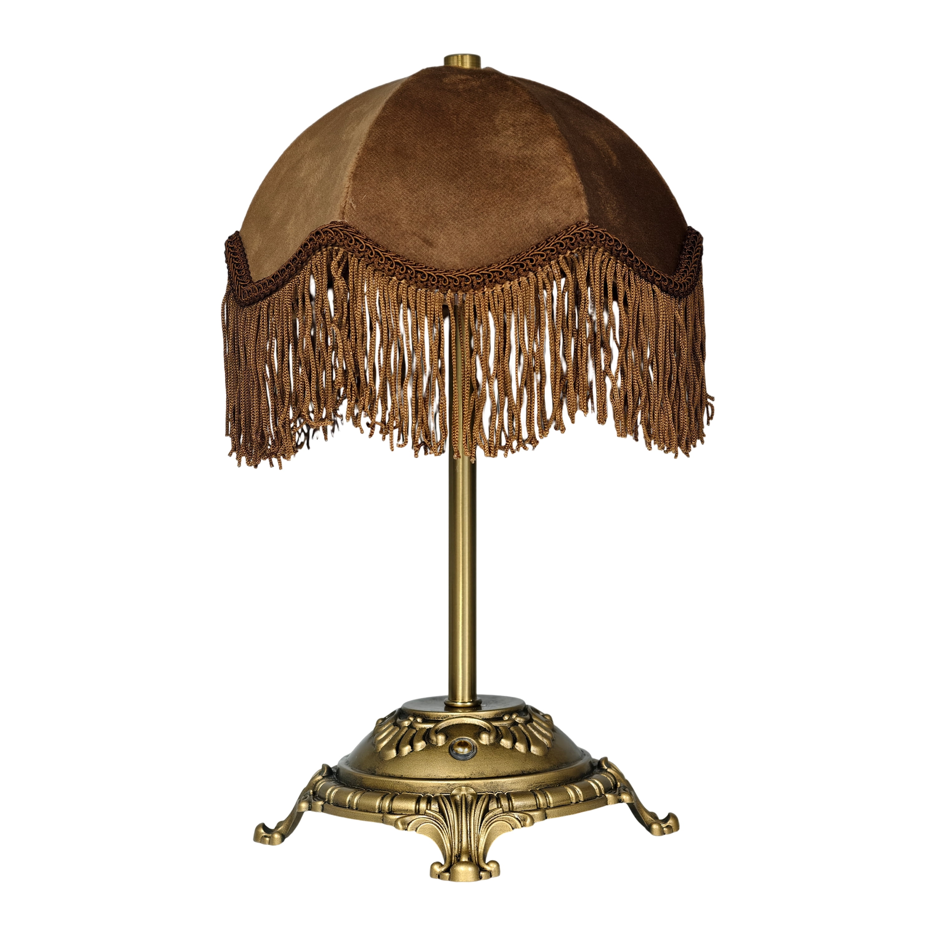 Home Decor Collection Sterling & Noble Home Brown Velvet Fringe Victorian Style Rechargeable Table Lamp