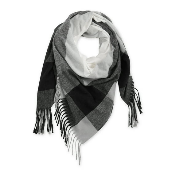 FRINGE PLAID BLANKET SCARF - BLACK & WHITE