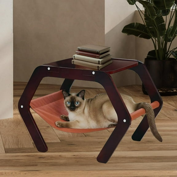 FRISKY FRIENDS Mahogany Coffee Table, Pet Bed, Cat Hammock, Cat Hideaway, End Table with Storage for Living Room, Nightstand