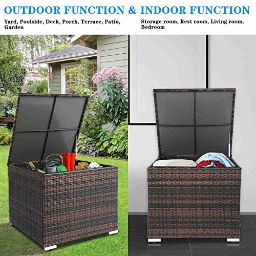 FRITHJILL Outdoor Square Wicker Storage Box, 67 Gallon Patio Rattan