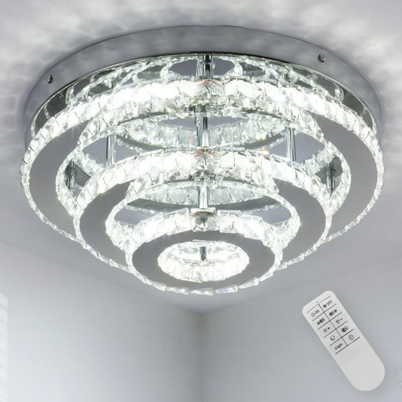 FRIXCHUR 13.8" Modern, Crystal Chandeliers, LED, Dimmable Bedroom, Dining Ceiling Flush Mount Light