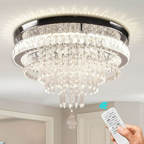 FRIXCHUR 19.7" Modern Chandeliers Crystal Ceiling Light LED Remote Control Chandelier Light Fixture for Bedrooms Dinning Room Living Room Lights (Dimmable)