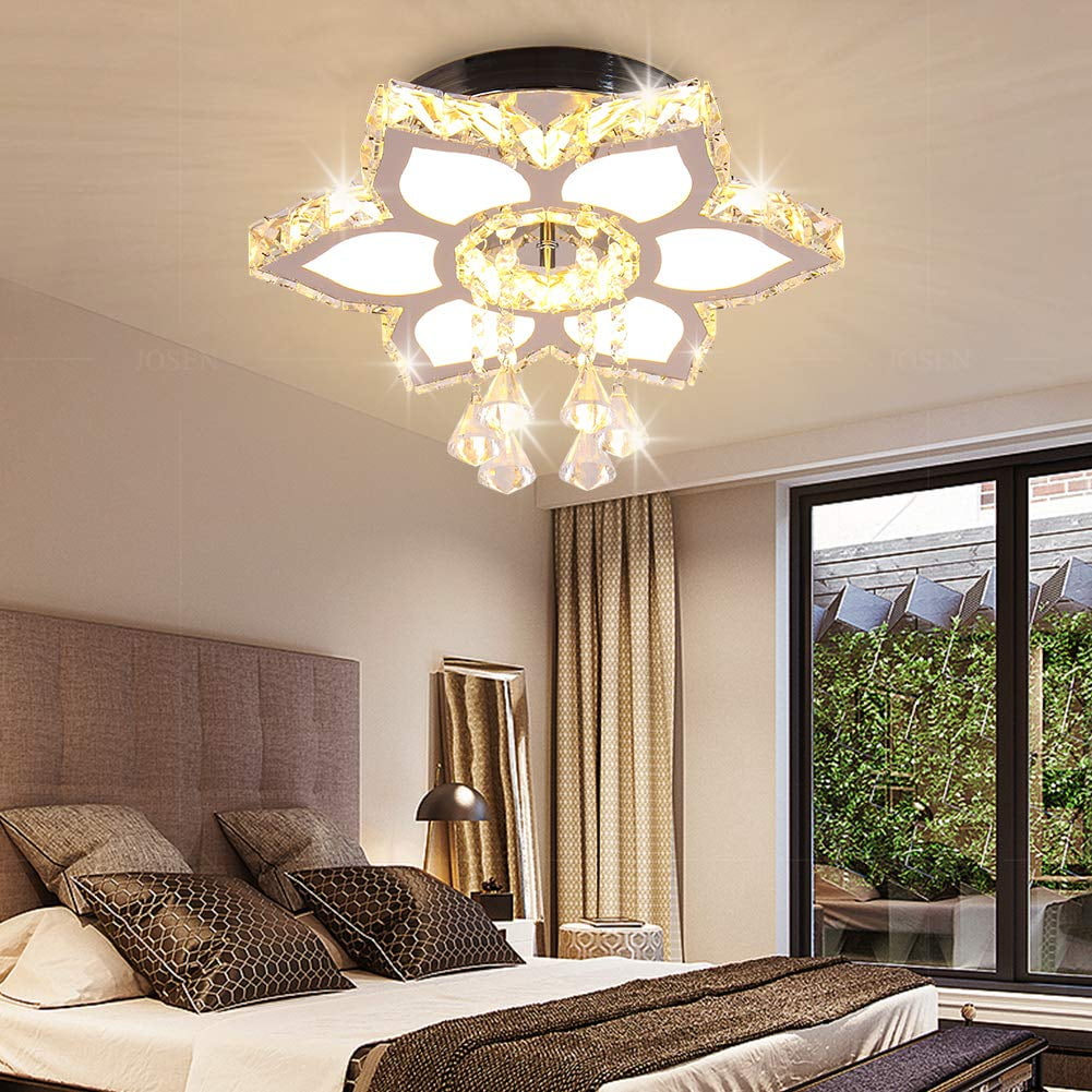 FRIXCHUR Crystal Chandelier Modern LED Flower Crystal Ceiling Light Flush Mount Chandeliers for Bedrooms Living Room Dining Room Hallway Closet (Warm White )