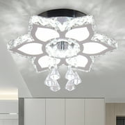 FRIXCHUR Crystal Chandelier Modern LED Flower Shape Chandeliers Flush Mount Chandelier for Bedroom Living Room Dining Room Foyer Closet (Cool White)