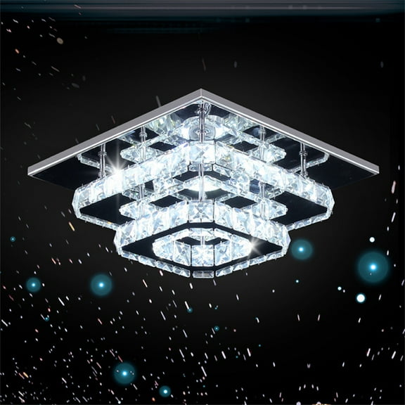 FRIXCHUR LED Ceiling Light Crystal Chandelier Modern Flush Mount Lights Fixture (Cool White)
