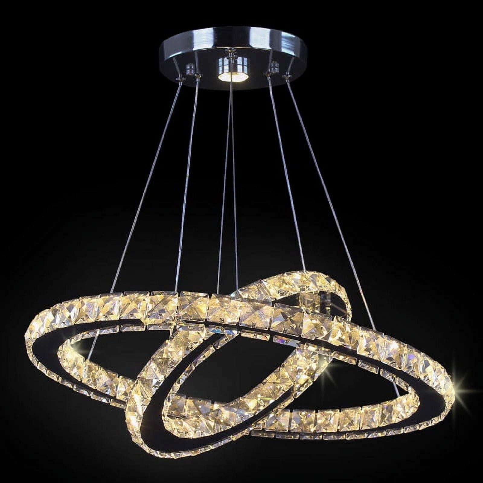 FRIXCHUR LED Chandelier Modern 2 Rings Pendant Light Adjustable Stainless Steel Crystal Ceiling Lighting Fixture for Bedroom Living Room Dining Room (Warm White)