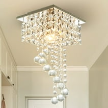 FRIXCHUR Mini Crystal Chandelier, Spiral Flush Mount Ceiling Light for Bedroom,Living Room, Dining Room(Silver)