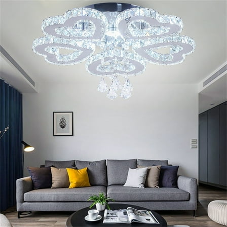 FRIXCHUR Modern 5 Heart Ring Crystal Chandelier LED Ceiling Light Fixture for Living Room Dinning Room Bedroom Hallway (Cool White)