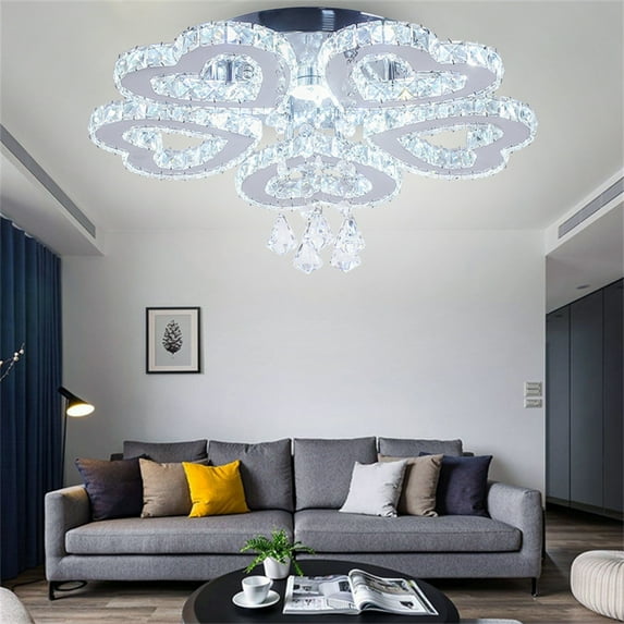 FRIXCHUR Modern 5 Heart Ring Crystal Chandelier LED Ceiling Light Fixture for Living Room Dinning Room Bedroom Hallway (Cool White)