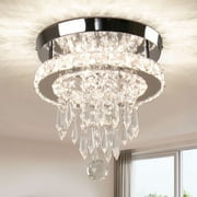 FRIXCHUR Modern Crystal Ceiling Light LED Crystal Flush Mount Ceiling Light Stainless Steel Crystal Ceiling Light Fixture for Hallway Entrance Foyer Variable Light(6500K/2700K/4500K)