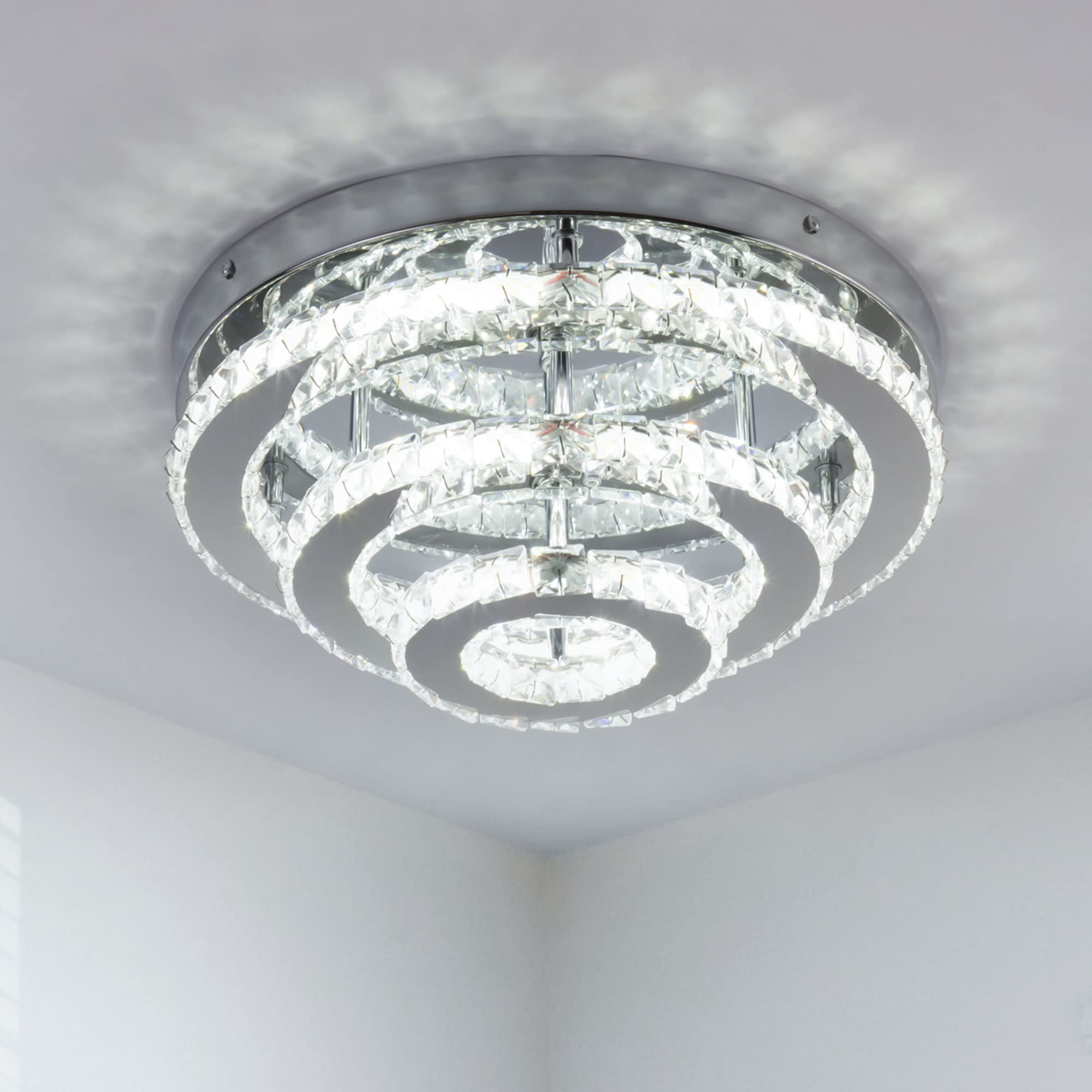 FRIXCHUR 3-Tier K9 Crystal Stainless Steel Chandelier