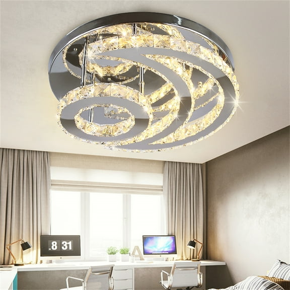 FRIXCHUR Modern LED Moon Crystal Ceiling Light for Dining Room Bedroom Living Room(Warm White)