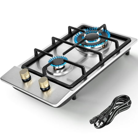 FRIZI 12-Inch 2 Burner Gas Stove, Portable Stainless Steel Propane Cooktop, Dual Fuel LPG/NG Convertible with Thermocouple Safety Protection for Kitchen, RV, Camping, and Outdoor Cooking