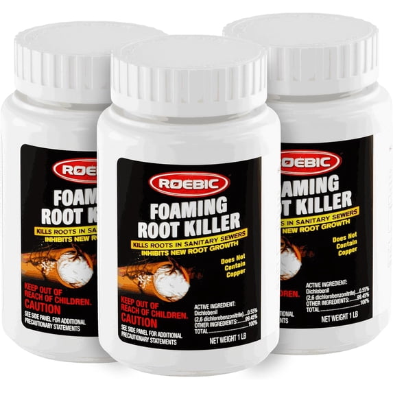 FRK Foaming Tree Root Killer, Chemical Septic System, Drain Field and Sewer Line Pipe Clog Remover and Root Destroyer, Safe for Bathroom Toilet, White Granules, 1 lb (Pack of 3)