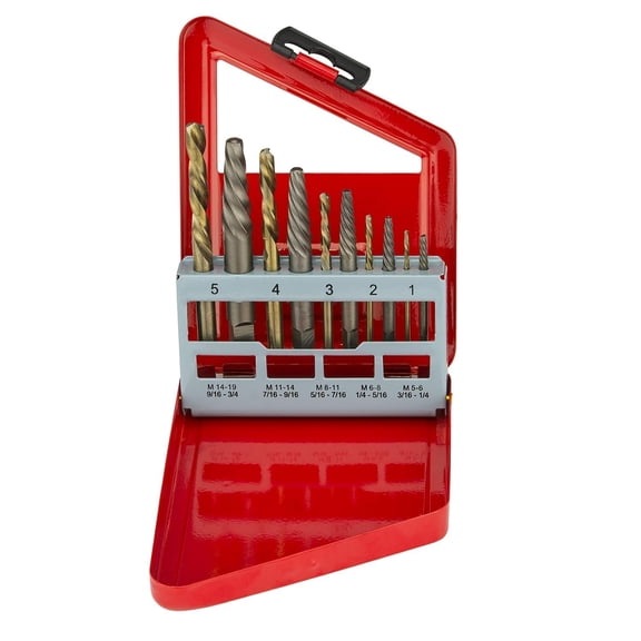 FRKSMD-01925A Screw-Extractor And Left-Hand Drill-Bit Set, HSS M2 Steel Drill Bits, Alloy Spiral Flutes, Reverse Drill-Bit And Bolt Extractor, Easily Remove Stripped Screws And Broken Bolts, 10 Piece