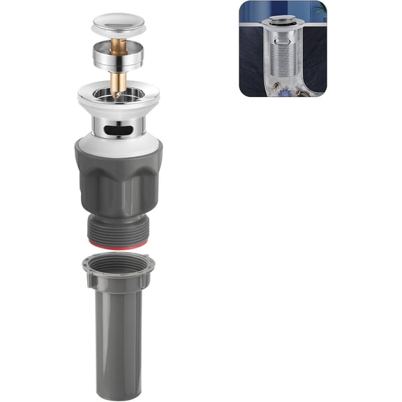 FRKSMD-1 1/2" Bathroom Sink Pop-Up Drain Filter, Clog-Proof Filter, Sink Assembly with Overflow Outlet, Stainless Steel Sink Drain Plugwith Overflow Hole