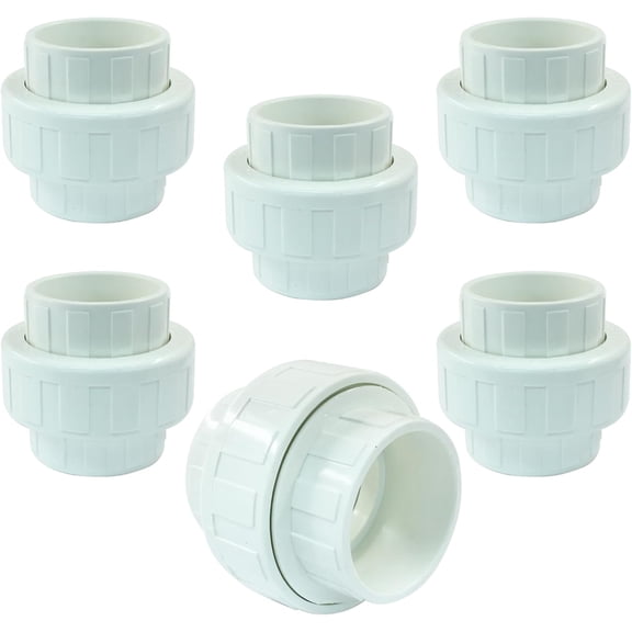 FRKSMD-1-1/2" PVC Union Pipe Fitting, 2 Pcs Socket x Socket White PVC Adapter Coupling Schedule 40, EPDM O-Ring