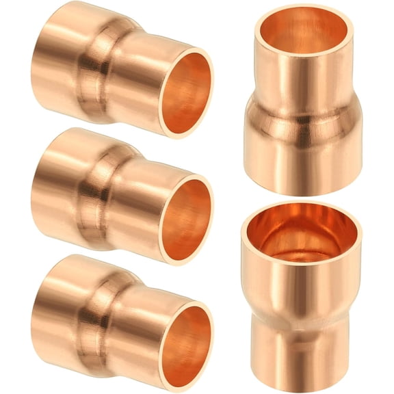 FRKSMD-1/2" to 3/8" Nominal Size Copper Reducer, 5pcs 99.9% Pure Copper Reducing Coupling Pressure Fitting Pipe Tube Connector Adapter with Sweat Solder
