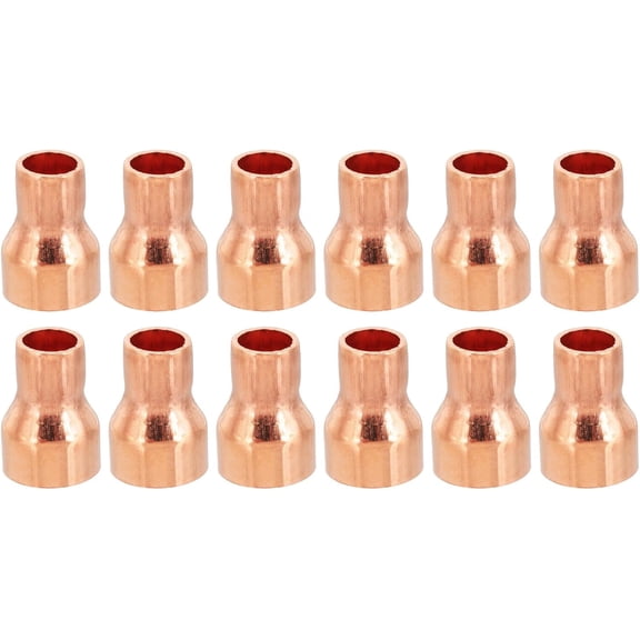FRKSMD-1/2" to 5/16" ID Copper Reducer 12Pcs 99.9% Pure Copper Reducing Coupling Pressure Fitting Pipe Tube Connector Adapter with Sweat Solder Connection
