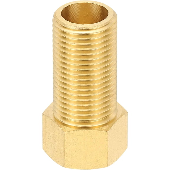 FRKSMD-1/2" Male to 1/2" Female Brass Pipe Extension Fitting Adapter, 2" Length Straight Thread NPS Hex Connector Pipe Fittings Bushing Converter