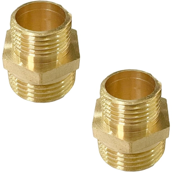 FRKSMD-1/2" x 3/8" Male Threaded Hex Nipple Reducer Brass NPT Pipe Fitting Adapter Straight Connectors Pack of 2