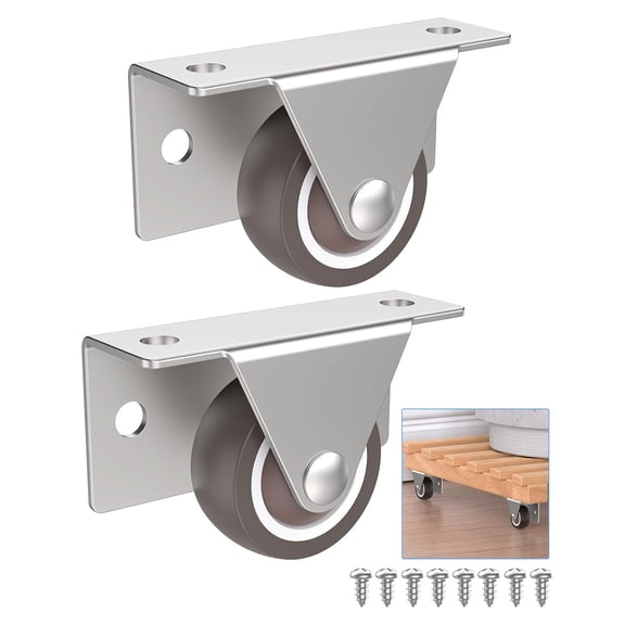 FRKSMD-1.25-Inch Low Profile Casters Wheels Set of 2, Mini Side & Top Plate Mounted Caster Wheels, Rigid Silent Rubber Castor for Small Cabinet Furniture, Storage Box, Underbed Drawer (1.25inch, 2)