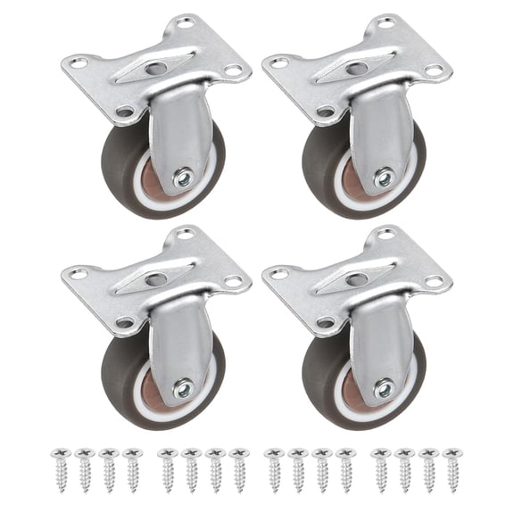 FRKSMD-1.25" Mini Rigid Fixed Caster Wheels, 4Pcs Chrome-Plated Top Plate TPR Silent Wheel with Screws Total Load Capacity 99 Lbs for Furniture Workbench Trolley, Brown