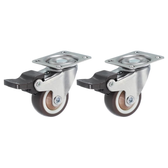 FRKSMD-1.3 Inch Caster Wheels, Set of 2 Plate Casters Heavy Duty TPR Locking Swivel Caster with Brake 44 Lbs for Furniture Cart Workbench Equipment, Brown
