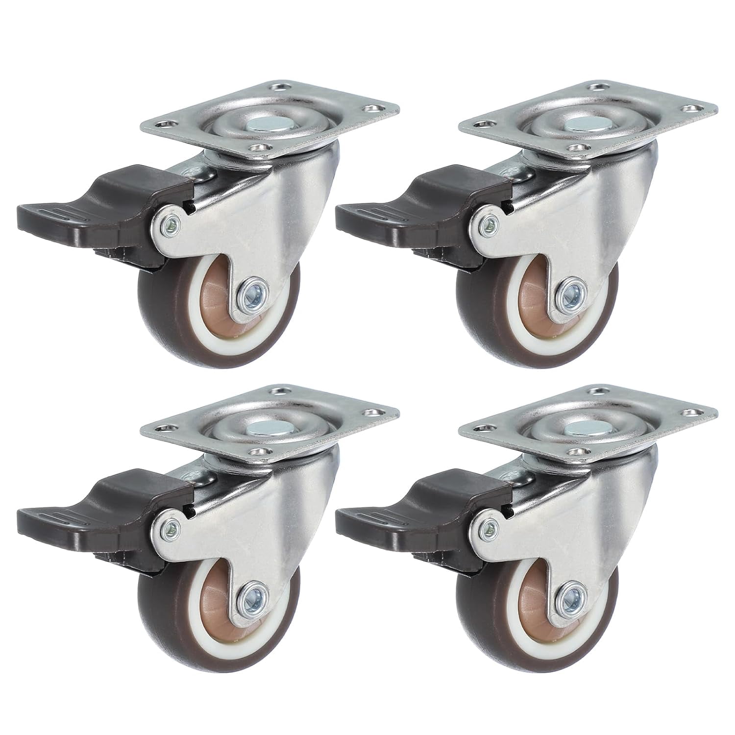 FRKSMD-1.3 Inch Caster Wheels, Set of 4 Plate Casters Heavy Duty TPR Locking Swivel Caster with Brake 44 Lbs for Furniture Cart Workbench Equipment, Brown