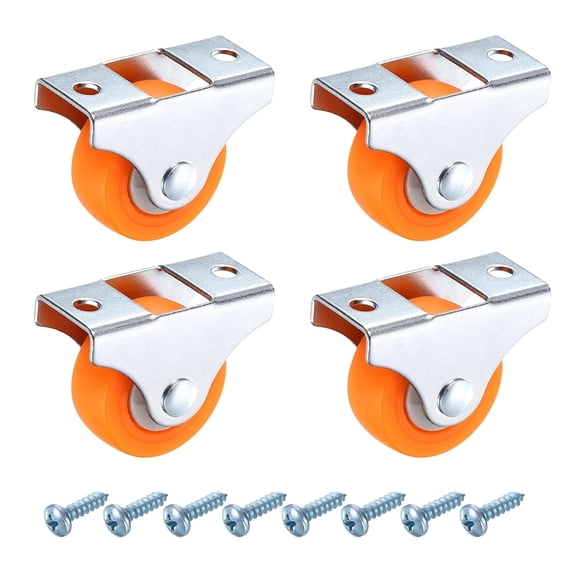 FRKSMD-1.3 Inch Fixed Caster Wheels, Nylon Ball Bearing Small Non-Swivel Casters Wheels with Metal Top Plate for Furniture Drawers Storage Bins DIY Project - 4pcs (Orange)