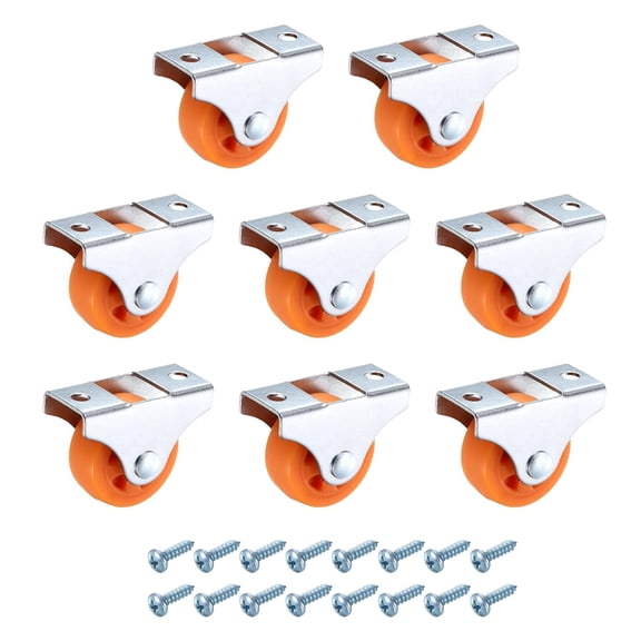 FRKSMD-1.3 Inch Fixed Caster Wheels, Nylon No Bearing Small Non-Swivel Casters Wheels with Metal Top Plate for Furniture Drawers Storage Bins DIY Project - 8pcs (Orange)