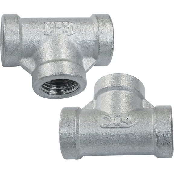 FRKSMD-1/4" Tee - 3 Way Threaded Tee 304 Stainless Steel, Cast Hose Pipe Fittings, Thread Adapter for Gas, Oil(Pack of 2)