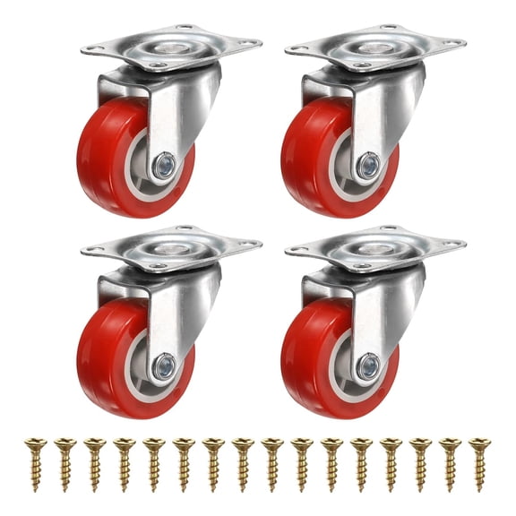 FRKSMD-1.5 Inch Caster Wheels, PVC Silent 360 Degree Swivel Plate Castors for Furniture Drawers Storage Bins DIY Project - 4pcs (Red)