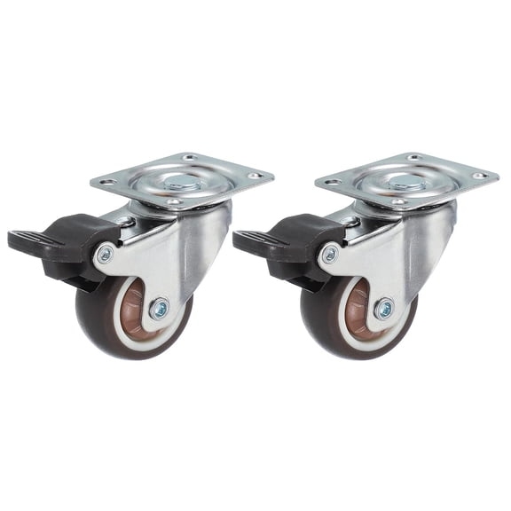 FRKSMD-1.5 Inch Caster Wheels, Set of 2 Plate Casters Heavy Duty TPR Locking Swivel Caster with Brake 55 Lbs for Furniture Cart Workbench Equipment, Brown
