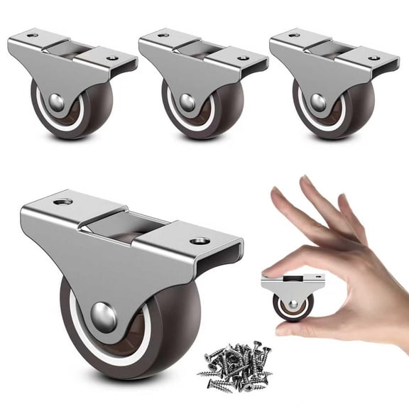 FRKSMD-1.5 Inch Fixed Caster Wheels Low Profile Rubber Casters for Furniture Drawer Storage Bin Silver 4PCS