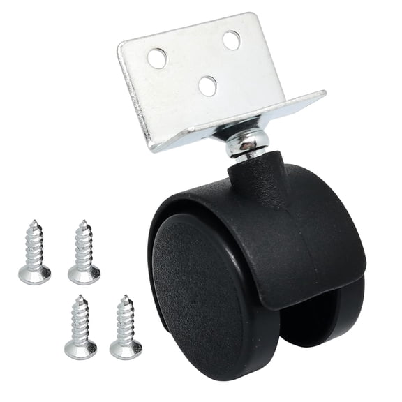 FRKSMD-1.5 Inch L-Shaped Casters,Swivel Rod Threaded Non-Brake Casters, Silent Rubber Casters, 360 Degree Rotation, Black, 8 in a Pack with 24 Screws
