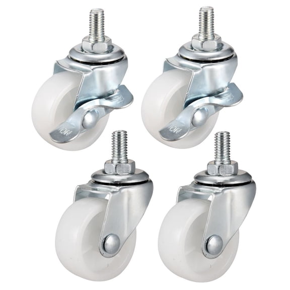 FRKSMD-1.5 Inch Swivel Caster Wheels PP 360 Degree Threaded Stem Caster Wheel M10 x 15mm, 132lb Total Load Capacity, Pack of 4 (2 Pcs with Brake, 2 Pcs No Brake)