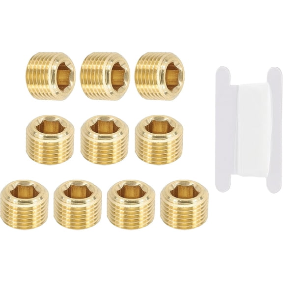 FRKSMD-1/8" BSP Male Pipe Plug Fitting, 10Pcs Brass Hex Counter Sunk Plug Brass Male Connector Socket for Closing the End of Pipe Industrial Machinery Fittings