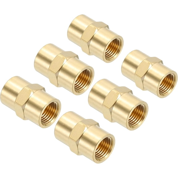 FRKSMD-1/8" x 1/8" Brass NPT Coupler, 6 Pack Female Hex Head Pipe Fitting Coupling for Home Plumbing Pipes Shower Head Bases Coupling, Gold
